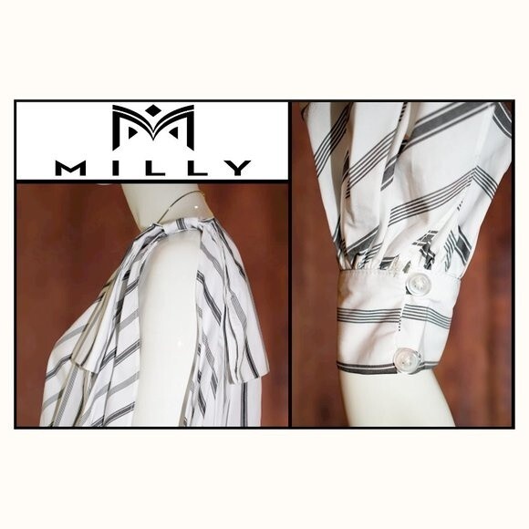 MILLY NEW NINA Stripe One-Shoulder Cotton Poplin Top 8 - Picture 8 of 12